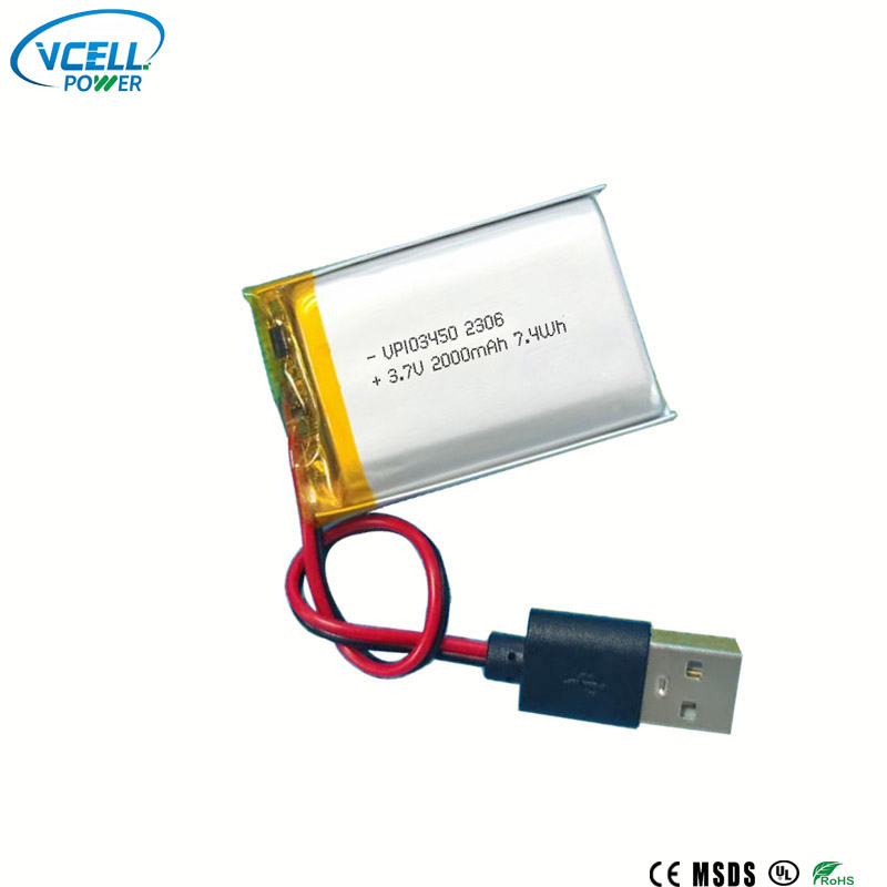 3.7V 2000mAh 103450 リチウムポリマー電池