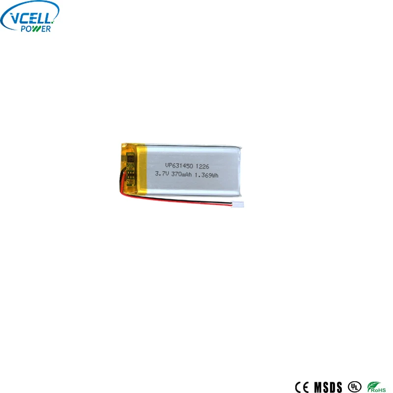 631450 3.7V 370mAh ナローデザイン リチウムポリマーバッテリー